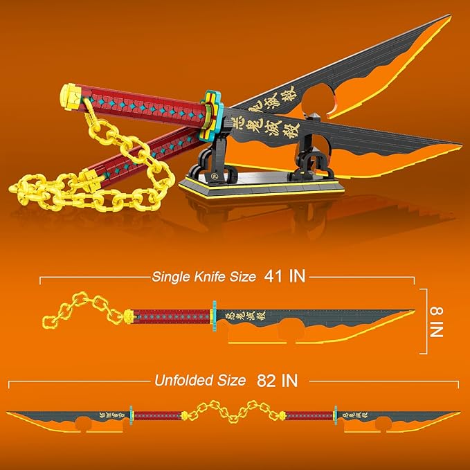 1478pcs, 82inch for Sword Building Block Model, Samurai Sword Set with Scabbard and Stand, Best Gift for Anime Fans