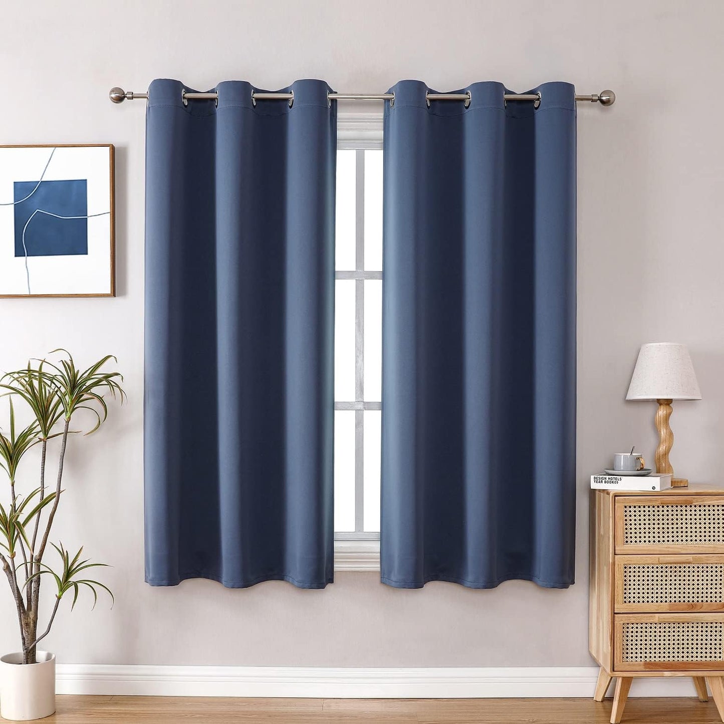 ChrisDowa Grommet Blackout Curtains for Bedroom and Living Room - 2 Panels Set Thermal Insulated Room Darkening Curtains (Stone Blue, 38W x 54L)