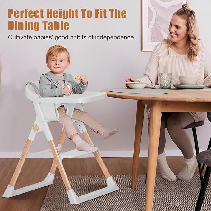 Baby High Chair, High Chairs for Babies and Toddlers, Convertible Folding High Chair with Removable Tray 5 Point Harness Footrest Detachable PU Cushion, Portable Highchair for Baby Toddlers