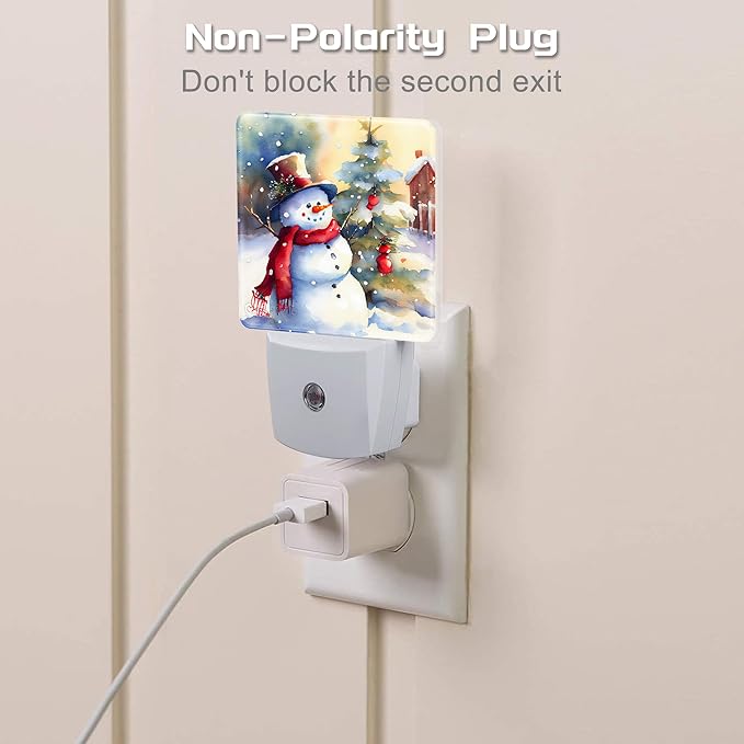 Cute Snowman with Christmas Tree Night Light Plug into Wall, Winter Holiday Snowman Dusk to Dawn Night Light Plug in,0.5w Energy Saving Sleep Friendly NightLight for Kids Boys Girls Home Decor