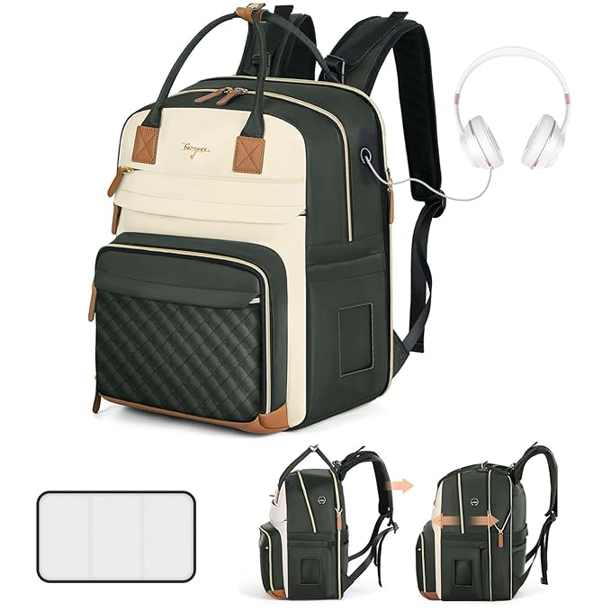Diaper Bag Backpack - Extra Large Diaper Bag for 2 Kids Twin, Travel Baby Bags for Mom Dad 25-37L Expandable with Changing Pad Earphone Hole, Apricot Grey