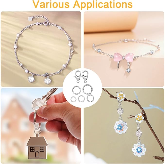 Anezus 1200PCS Jump Rings for Jewelry Making Kit, Jump Rings and Necklace Clasps with Jump Ring Pliers Tools for Jewelry Making Supplies and Necklace Repair (Silver)