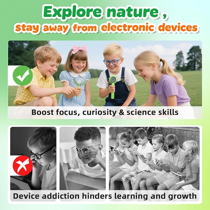 Kids Microscope with Bug Catcher Kit, 1080P Digital Mini Handheld Microscope STEM Science Toy with LED Light, Rechargeable, Portable, Supports 64GB TF Card, Educational Gift for Kids Ages 3-12 (Green)