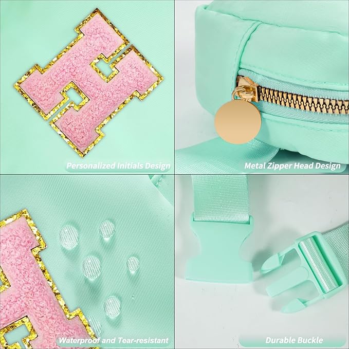 Mini Belt Bag Fanny Pack with Initials Letter Patch Small Crossbody Bags Cute Stuff Birthday Gifts for Teenager Girls Trendy Stuff for Teens - Light Green,H