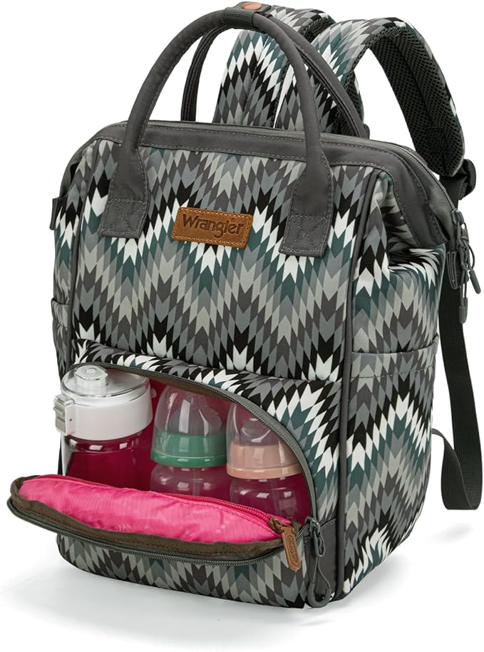 Montana West Wrangler Aztec Callie Diaper Bag Backpack with Stroller Straps Multifunction Baby Travel Bag WG2211-9110BK