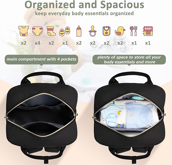Diaper Bag Backpack,Baby Essentials Diapers Bag with Pacifier Case,Multipurpose Stylish Large Capacity Travel Backpack for Baby Girl/Boy(M-Black)