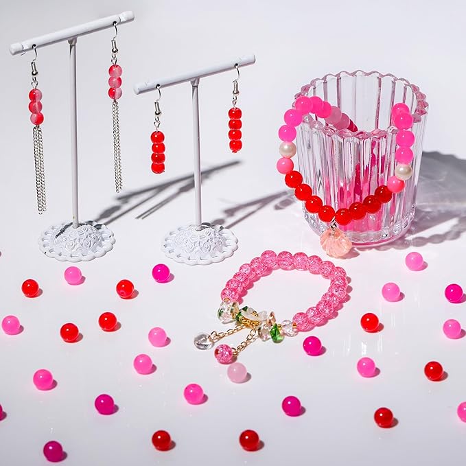 XSEINO About 1200PCS 6mm Glass Beads Bracelet Making Kit,24 Assorted Red and Pink Series Colorful Crystal Beads for Bracelet and Jewelry Making and DIY Crafts,Friendship Bracelets
