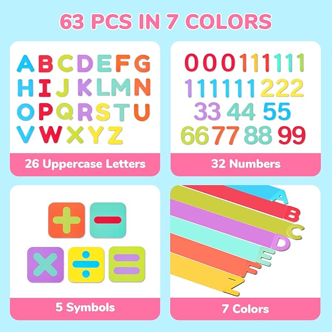 JoyCat Wooden Magnetic Letters and Numbers, Large ABC 123 Alphabet Fridge Magnets for Toddlers & Kids, Uppercase Letters, Math Symbols, Preschool Educational Learning Refrigerator Toy Set (63 PCS)