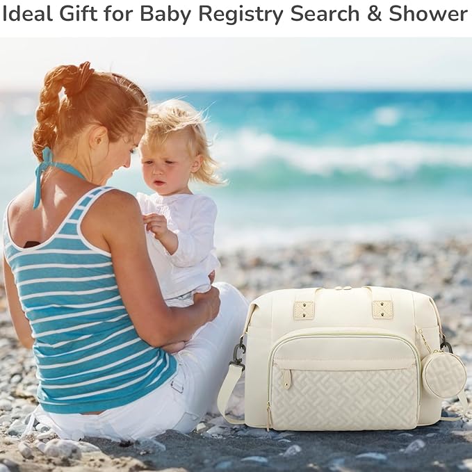 Diaper Bag Tote, Baby Bag Travel Diaper Tote Bag with Pacifier Case, Cute Maternity Hospital Baby Stylish Diaper Tote for Mom Dad Medium Size, Beige