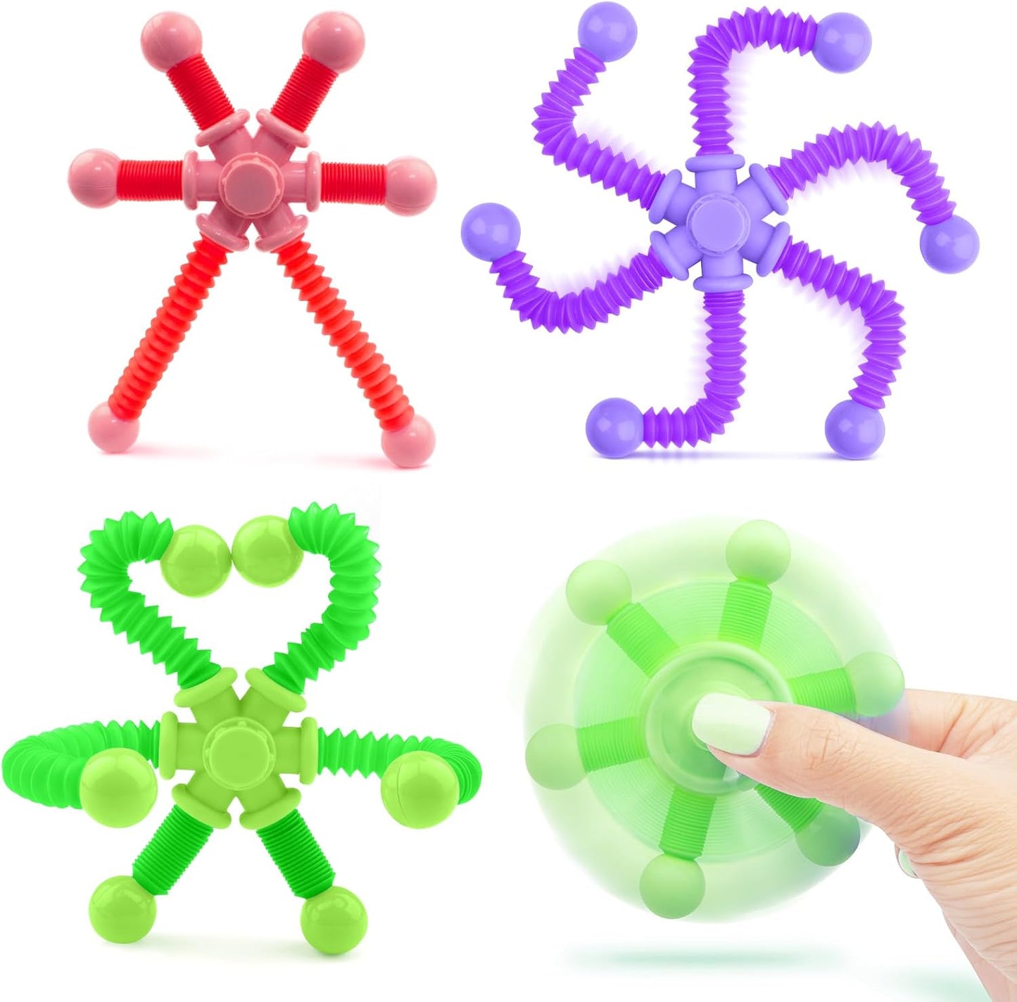 Cevioce Fidget Toys for Kids Adults, 3Pc Fidget Spinner Toys, Sensory Toys for Kids, Easter Basket Stuffers Presents, Pop Tubes Fidget Spinner - Top Stress & Anxiety Relief Sensory Toy(B)