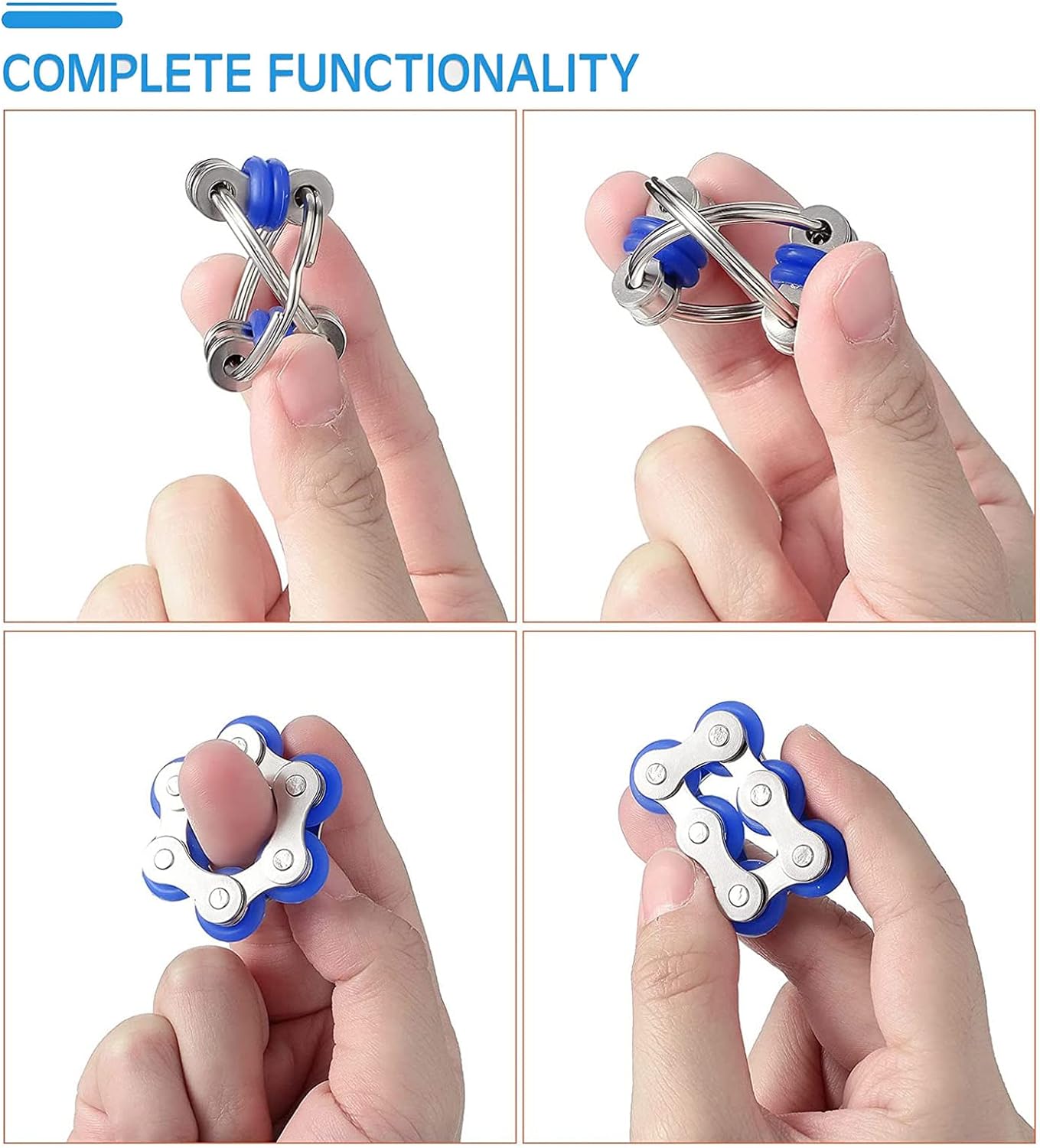 8 Pcs Sensory Fidget Toys Pack Flippy Roller Bike Chain Fidget Spinner Anxiety and Stress Relief Silent Tools Mesh Marble Acupressure Ring for Adults Teens Kids Boys Girls