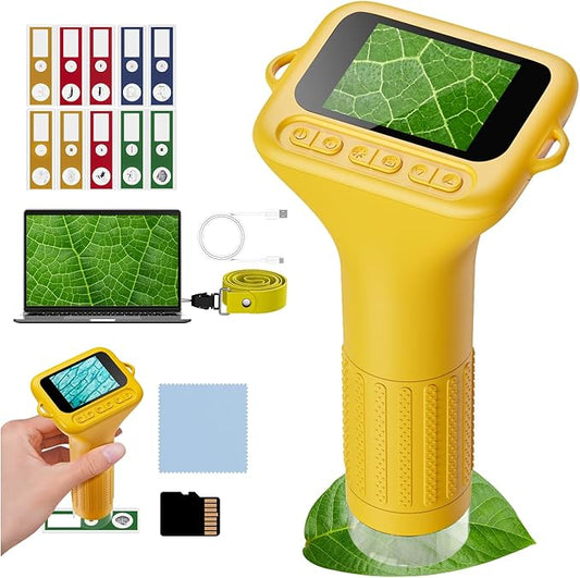 NOCOEX 1000X Handheld Kids Microscope for Edu Gift - 8 LED Light Portable Microscope for Kids, Photo & Video Mini Digital Micro Scope, Type C Charging 2'' Screen Windows & Mac OS for Age 3-12 Student