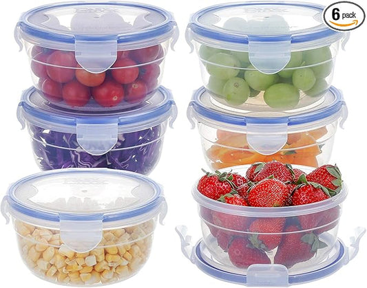 KIGI 6 PACK 20oz Plastic Mixed Bowls with Lid Leakproof Food Storage Container Set Small Meal Prep Containers Bento Box