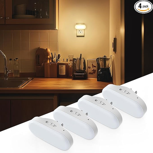 DORESshop Led Night Lights Plug into Wall Soft White, Compact Dimmable Night Light for Nursery 4Pack for Bedroom, Kids Room, Bathroom