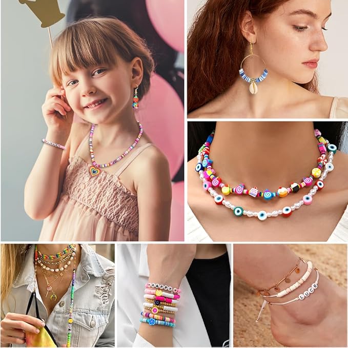 JOICEE 480PCS Fruit Flower Polymer Clay Beads, 24 Style Cute Heart Mushroom Clay Beads Charms for Jewelry Necklace Earring Making, DIY Bracelet Making Kit Accessories for Women Girls