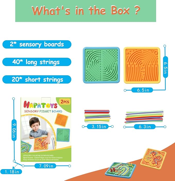 Sensory Activity Board for Kids & Adults: 2Pack Double-Sided Stress Relif Sensory Board Toys with 40 Strings & Storage Bag | Quiet Fidget Board Stocking Stuffers for ADHD & Autism Boys Girls
