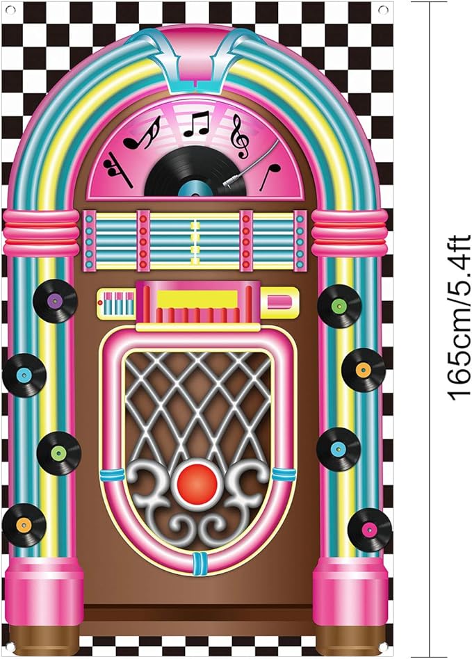 Jukebox Cutout Banner 50's Rock and Roll Banner Backdrop Birthday Party Decoration Baby Shower Birthday Party Supplies