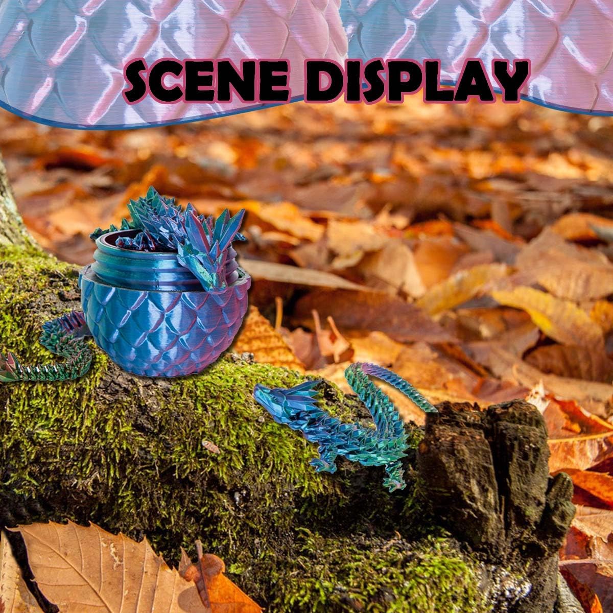 3D Printed Dragon Eggs with Dragon Inside, 12In 3 Color Dazzle Dragon Egg Fidget Toy, Executive Desk Articulated Dragon Toy, Home Office Decor