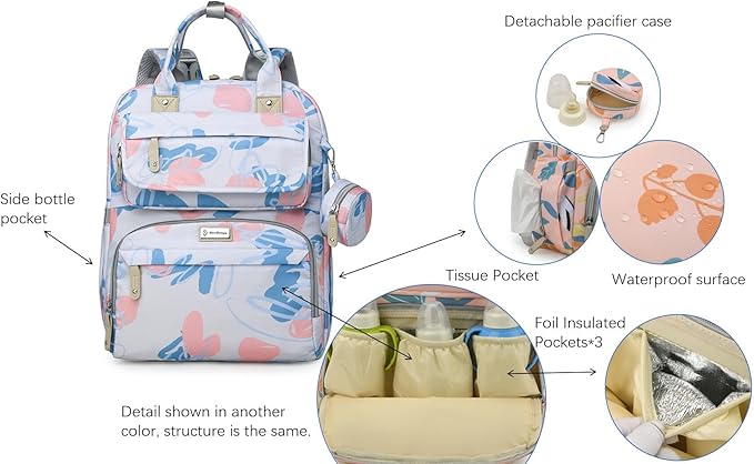 Diaper Bag Backpack for Baby – Large Capacity Waterproof Travel Tote, Multifunction Baby Bag with Changing Pad, Pacifier Holder & Stroller Straps (Sky Blue)