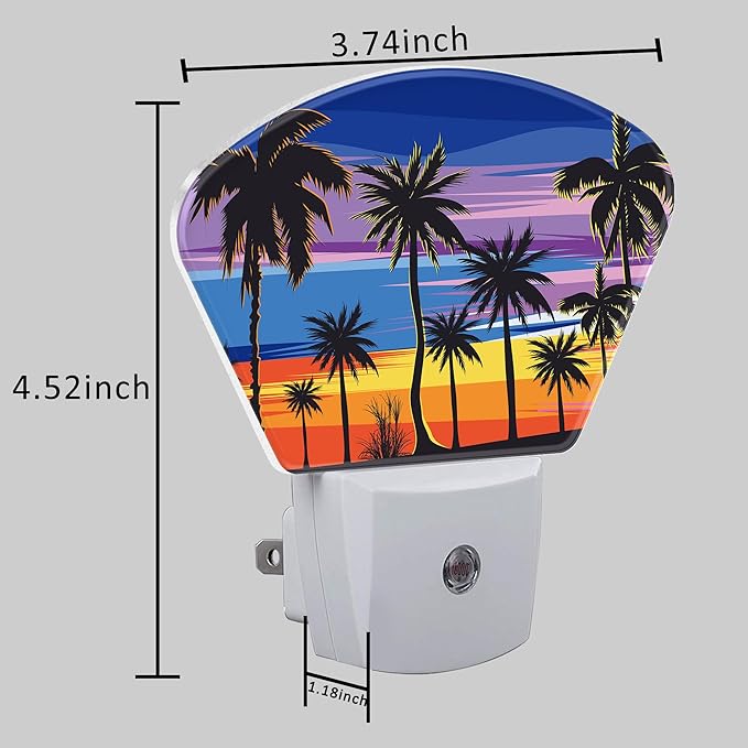 Tropical Palm Tree Night Light Plug into Wall, Sunset Beach Night Light with Dusk to Dawn Sensor for Kid Girls Boys Women Men Bedroom, Hallway, Kitchen, Bathroom, Stairs Decor