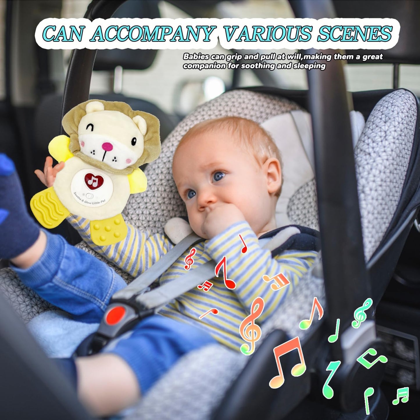 Baby Musical Activity Soft Toys with Sound & Light, Sensory Toys for Infant Developmental with Teether, Rattle and Textures, Soft Plush Toy for Newborn Gift 6 to 12 Months (Lion)