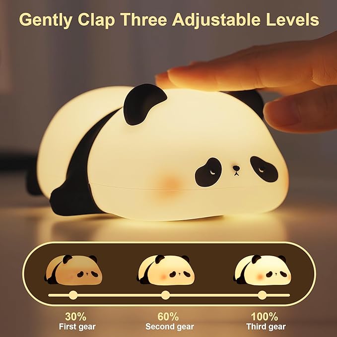 Lampeez Panda Night Light, Cute Silicone Lamp for Kids, Soft LED Touch Light, Nursery Nightlight, Bedroom Decor, Xmas Birthday Gifts for Boys Girls