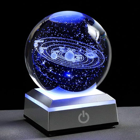 3d Solar System Model Crystal Ball 80mm 3.15inch - Outer Space Astronomy Gifts Room Decor Crystal Sphere Unique Gifts For Men Him Best Birthday Dad Physics Science Teacher Night Light Planet Lamp