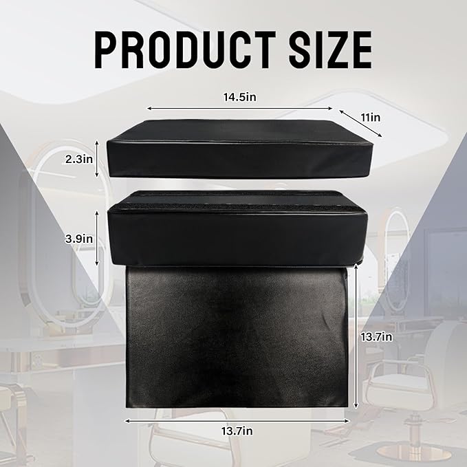 Adjustable Salon Booster Seat PU Leather Booster Seat for Salon Chair High Resilience Foam Barber Booster Seats for Hair Stylist, Beauty Salon Spa Equipment, 14.5"X11"X6.2"
