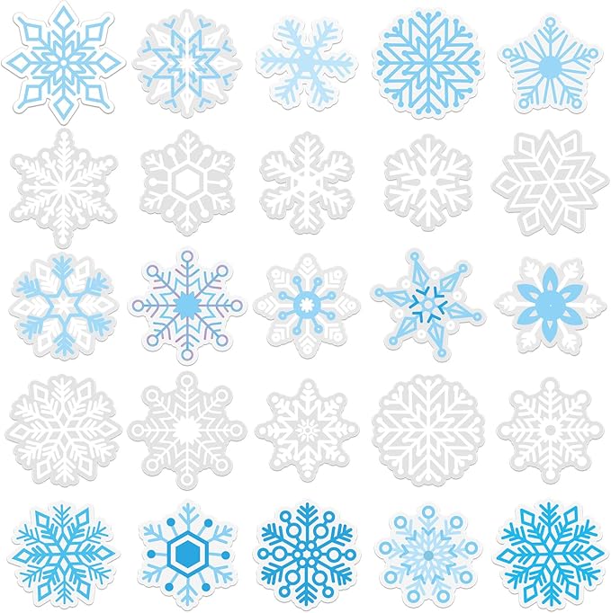 MARFOREVER 50 PCS Winter Gel Window Clings Stickers Reusable Christmas Snowflake Thick Gel Clings Decals for Kids Classroom Home Winter Christmas Party Supplies Window Glass Decorations