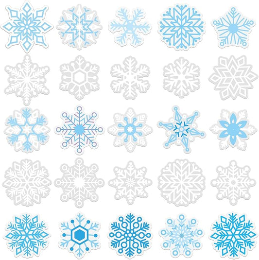 MARFOREVER 50 PCS Winter Gel Window Clings Stickers Reusable Christmas Snowflake Thick Gel Clings Decals for Kids Classroom Home Winter Christmas Party Supplies Window Glass Decorations