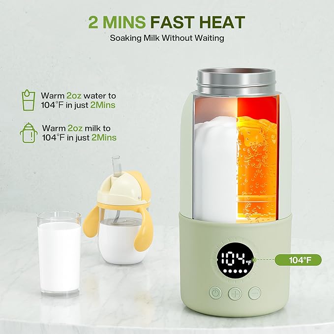 Portable Bottle Warmer for Travel, 2-Min Fast Heating Baby Bottle Warmer,12.8oz Formula Container to Go for Breastmilk, Formula Dispenser with Long-Lasting Keep Warm Function