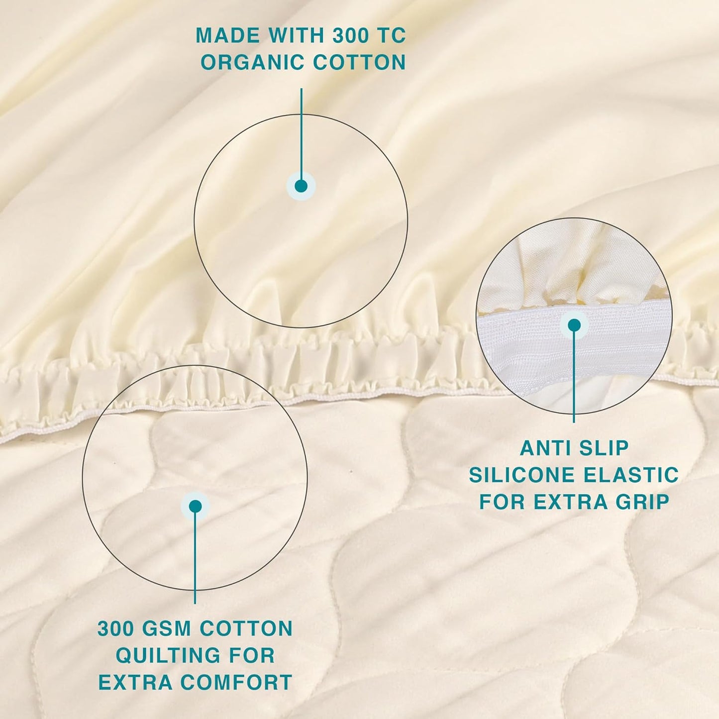 FABDREAMS Organic Quilted Mattress Protector Twin Size | Mattress Pad| Mattress Cover| Naturally Breathable | Noiseless| Fits up to 17" Deep Pockets| Temperature Regulating | Ivory