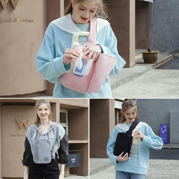 MYHOZEE Sling Bag Crossbody Backpack Purse - 2 in 1 Nylon Cross Body Bag Diaper with Wipes Pouch, Water Bottle Pocket