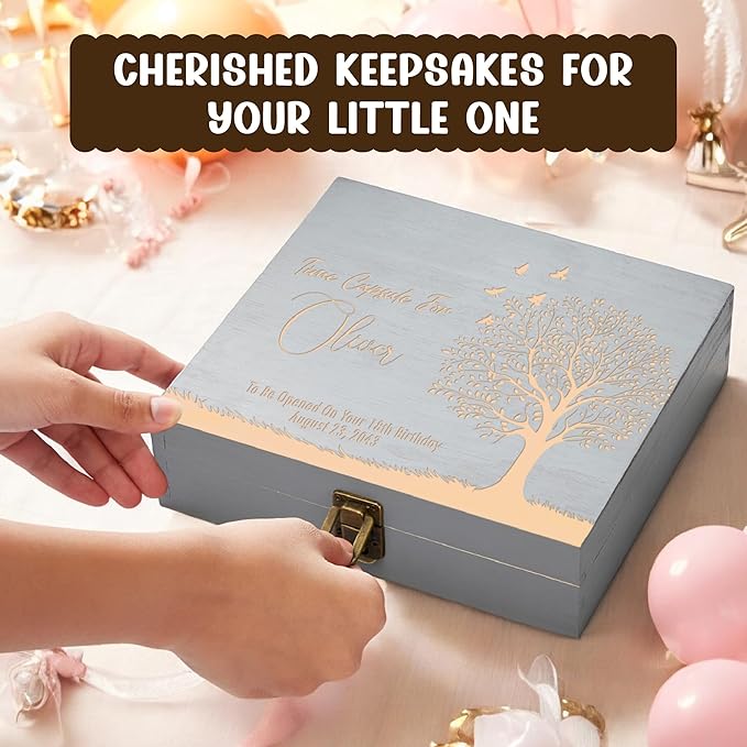Personalized Time Capsule Memory Box Custom Engraved Wooden Keepsake Box for 18th Birthday Surprise Memories Photos Letters Memento - Storage Boxes for Baby Shower Birthday Anniversary Milestones Gift