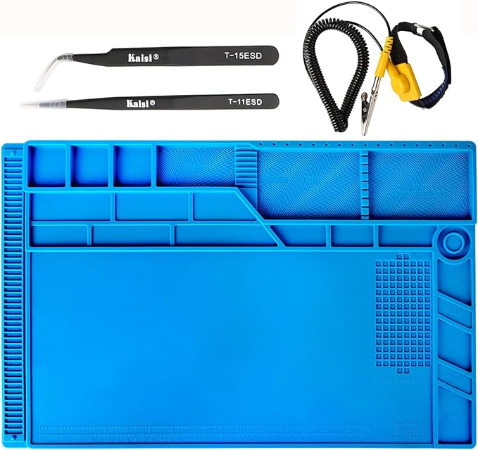 Kaisi S-180 Large Silicone Soldering Mat Magnetic Repair Work Mat, Heat Resistant Insulation Large Platform Station Pad for Soldering, Electronics, Computer Repair, Size 21.6 x 13.8 inch