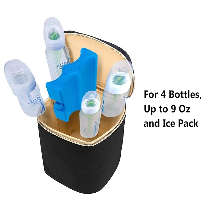 Teamoy Breastmilk Cooler - Bottle Bag for 4 Large 9 Oz Bottles, Perfect for Working Moms, Black