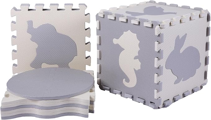 Foam Play Mat for Kids，25Pcs Square Interlocking Puzzle Floor Mat，Baby Play Mat Floor Mat Foam Puzzle Playmat for Toddlers with Fence（Animal-CSH039