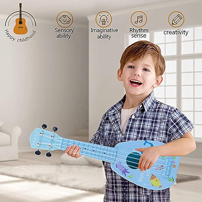 YOLOPLUS+ 17 Inch Kids Ukulele Guitar Toy 4 Strings Mini Children Musical Instruments Educational Learning Toy for Toddler Beginner Keep Tone Anti-Impact Can Play with Picks/Strap/Primary Tutorial