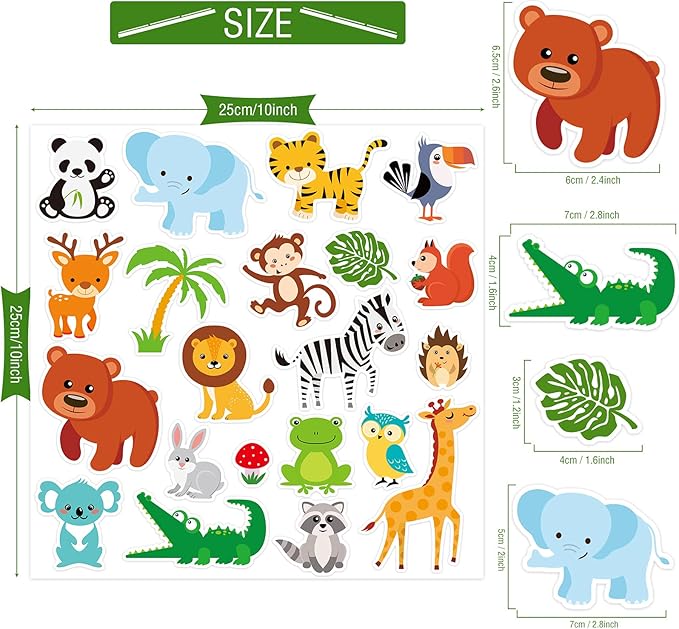 40 PCS Jungle animals Thick Gel Clings Winter Safari Window Gel Clings Decals Stickers for Kids Toddlers and Adults Home Airplane Classroom Nursery Winter Zoo Animals Party Supplies Decorations