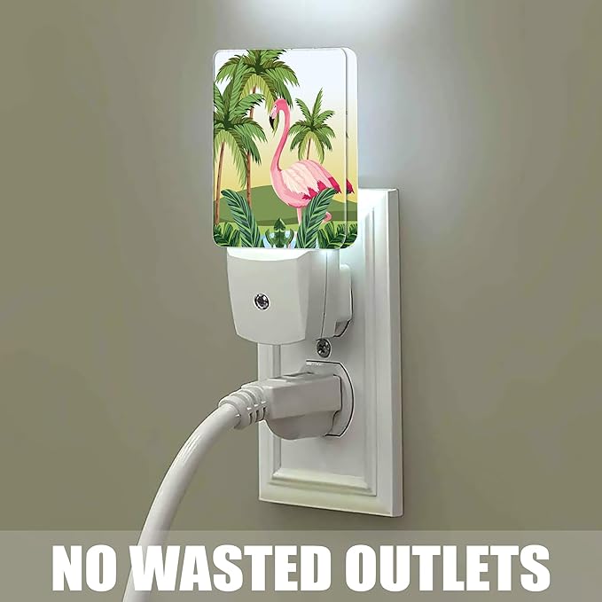 Tropical Flamingo Cartoon Night Light, Dusk to Dawn Smart Sensor Nightlight for Bedroom Bathroom Kitchen Hallway Stairs Hallway, Plug-in, Energy Efficient Decor Desk Lamp Gifts