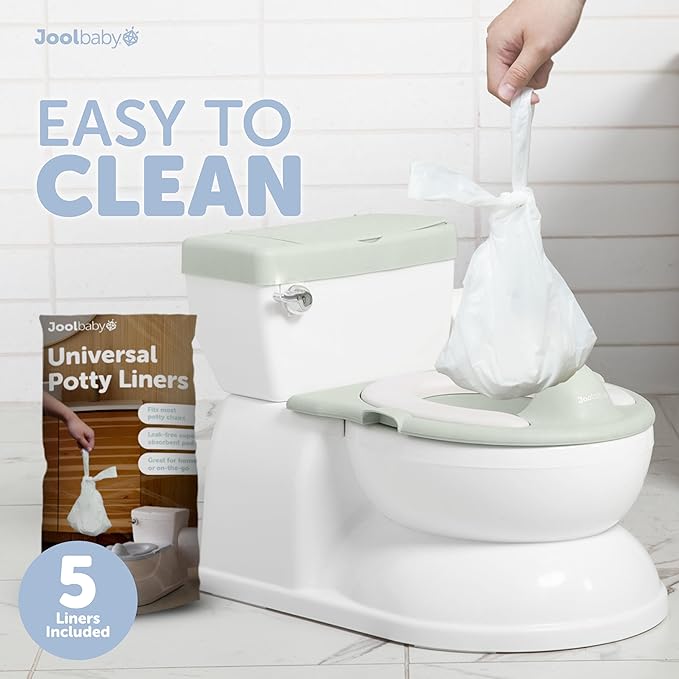 Real Feel 2-in-1 Potty with Wipes Storage, Flushing Sounds & Disposable Liners - Realistic Toilet - Easy to Clean & Assemble - Jool Baby (Sage)