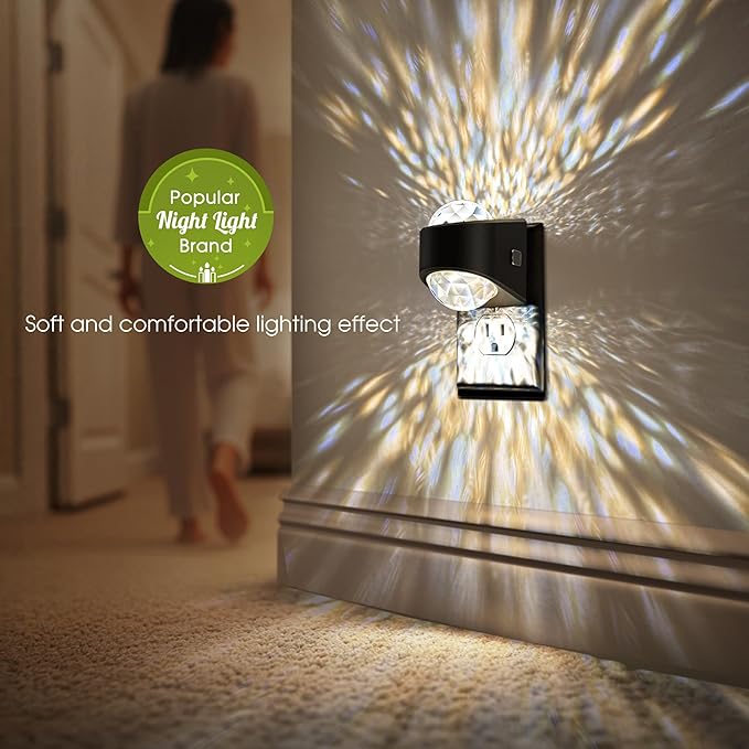 Night Light, Night Lights Plug into Wall, LED Projector Night Light, Soft White for Bedroom, Dimmable Brightness Dusk to Dawn Nightlight for Kids, Nursery, Bathroom, Home Decor, Gaming Room