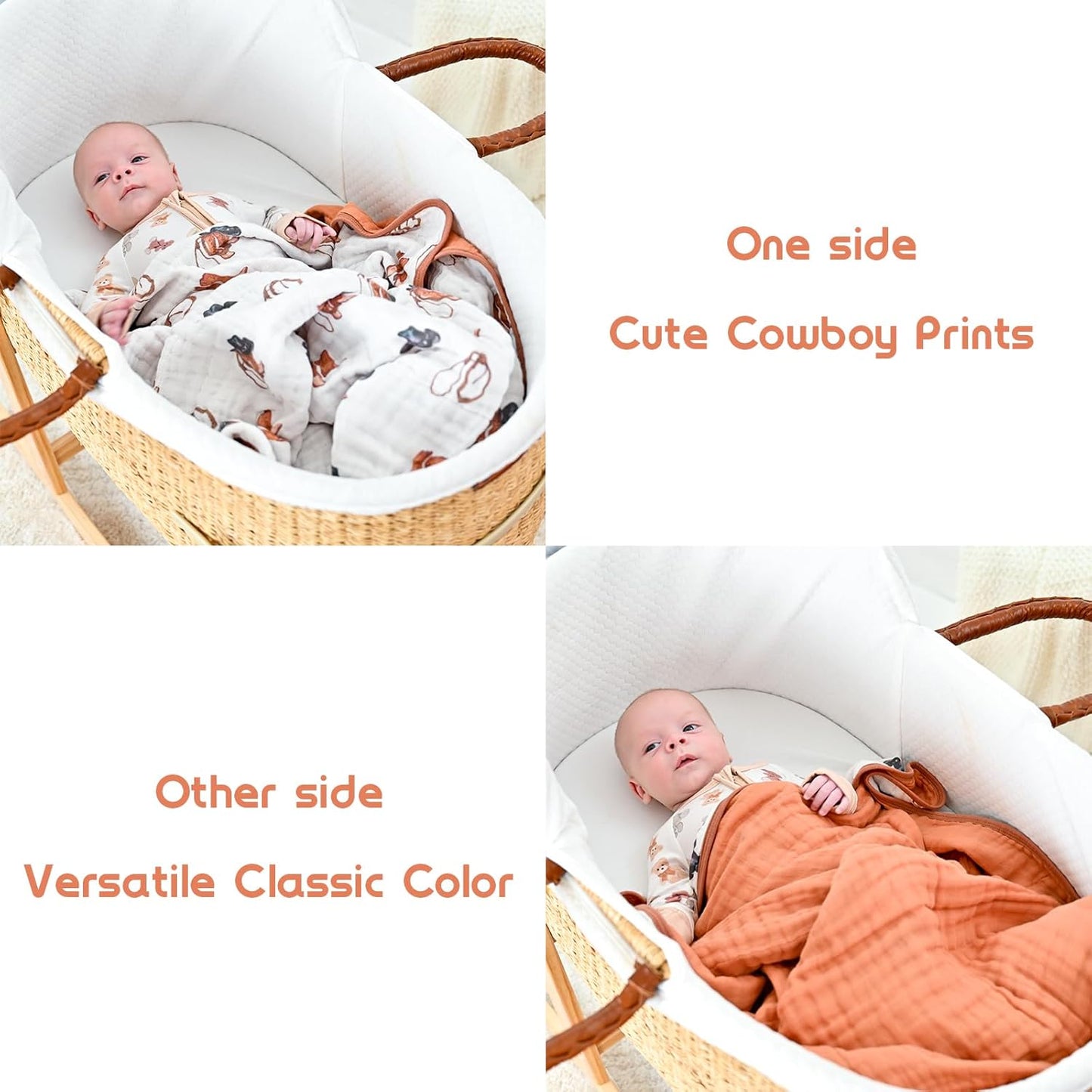 LollyBanks Muslin Baby Blanket 100% Organic Cotton, Muslin Quilt Lightweight, Toddler Blanket for Boys, 6 Layers Baby Blankets 47"x 47", Nursery Receiving Blankets Baby Essentials (Cowboy Print)