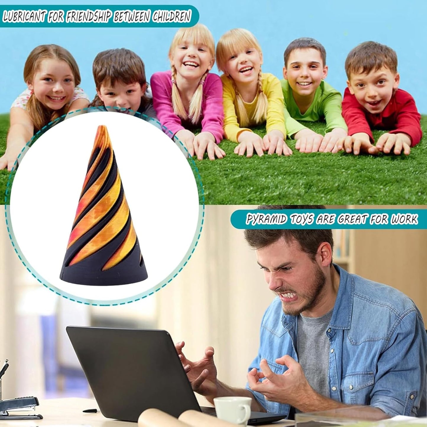 Impossible Pyramid Passthrough Sculpture,Pyramid Passthrough Sculpture-3D Printed Spiral Cone Toy Pyramid Decor Home Desktop Fidget Toys for Adults with Anxiety (Orange) (Orange)