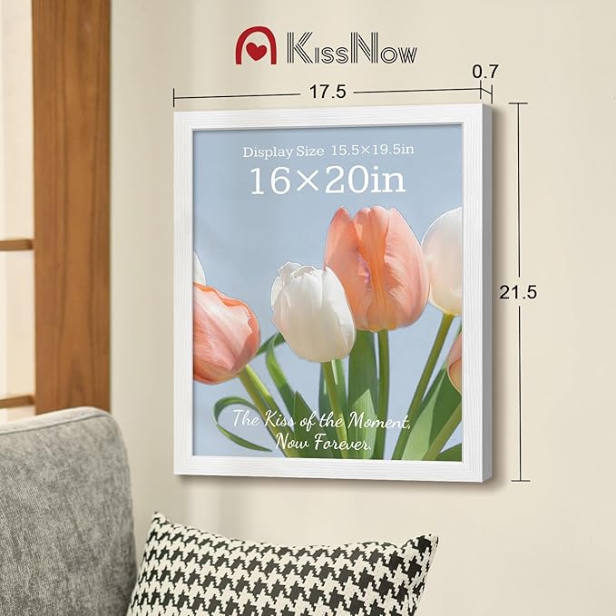 16x20 Picture Frame 2 Pack, Textured White Solid Wood, Wall Gallery Poster Frame