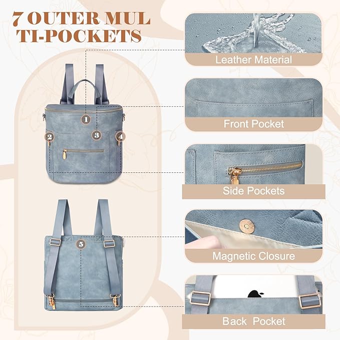 miss fong Diaper Bag Backpack Baby Diaper Bag, Large Leather Diaper Backpack with 16 Pockets Travel Diaper Bag with Diaper Changing Pad, Stroller Straps & 2 Insulated Pockets