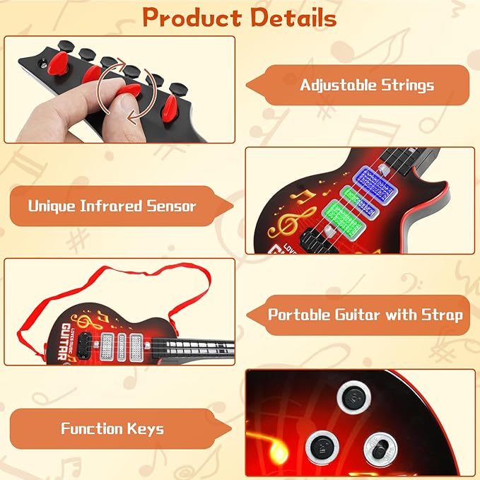 M SANMERSEN Kids Guitar Toddler Toys Guitar for Kids 3 4 5 Year Old Electric Musical Toy Guitars with 4 Strings Strap Light Up Boys Girls Gifts