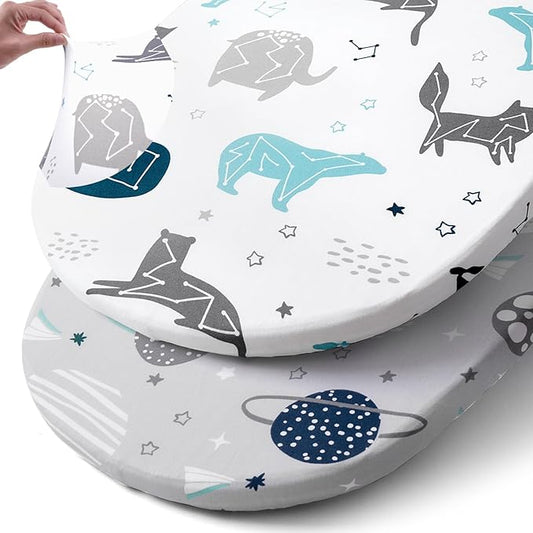 Stretch Fitted Bassinet Sheet Set BROLEX 2 Pack Cradle Sheets for Bassinet Pad/Mattress,Unisex Boys Girls,Ultra Soft,Space Planet
