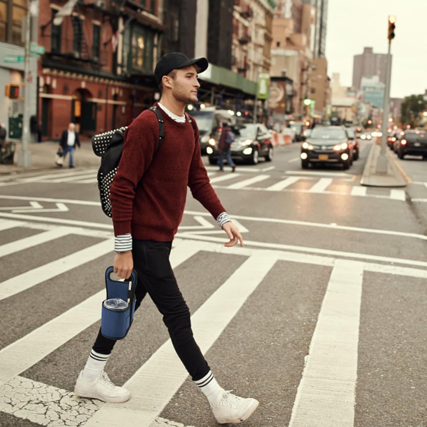 Beautyflier Drink Carrier with Handle for Delivery Reusable Insulated Coffee Cup Carrier Portable Cup Holder with Handle Organizer Tote Bag for Hot & Cold Drinks (2 Cup, Blue)