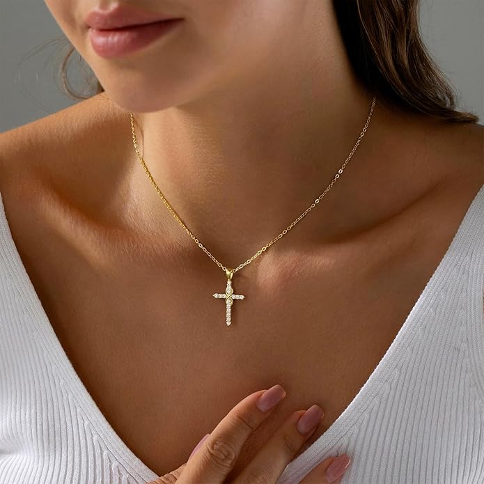 Cross Necklace for Women Trendy - Dainty 18K Real Gold Plated Minimalist Cross Necklace Non Tarnish Waterproof Trendy Cute Simple Small Necklaces Easter Christian Religious Faith Jewelry Gifts
